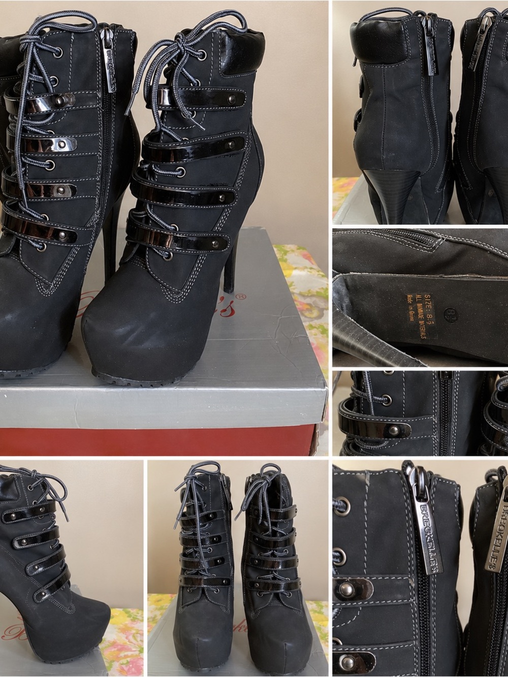 Breckelle’s Black Lace-Up Platform Stiletto Ankle Boots | Size 8.5 | NIB